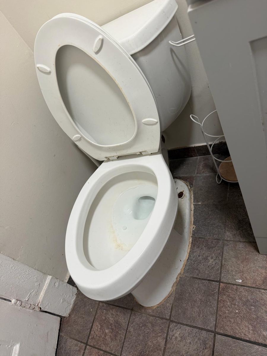 Toilet with a stained bowl